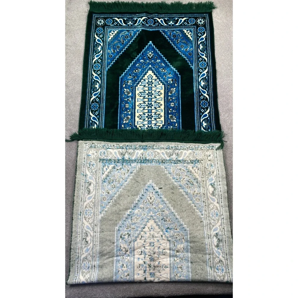 Aydin Mensucat Islamic Prayer Rug 90x32 Green Blue Floral Fringe Made in‎ Turkey
